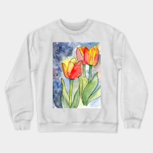 Colorful Tulips Watercolor and Ink Crewneck Sweatshirt